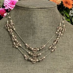 2028 layered pink and silver bead chain necklace